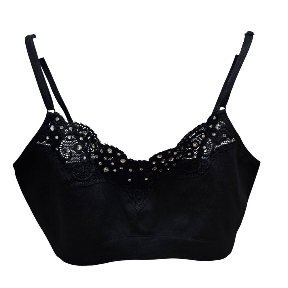 Stella Sole Black‎ Lace Rhinestone Bralette S/M Italy Stretch Festival Clubwear